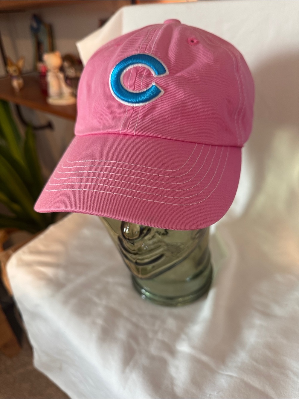 Pink Baseball Cap with Blue 'C' Embroidery